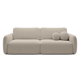 Ausziehbares Sofa Botse hellbeige mit Stauraum, abgerundete Formen, Bouclé
