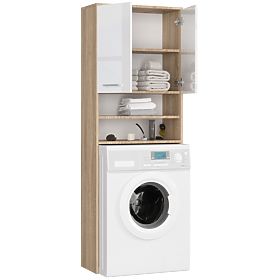 BADEZIMMERREGAL FIN ÜBER DER WASCHMASCHINE EICHE SONOMA / WEISS HOCHGLANZ