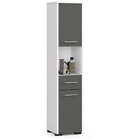 BADEZIMMERSCHRANK FIN HOCHSCHRANK 30 2D 1SZ 1W 140cm PK WEISS / GRAU