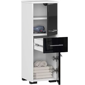 BADEZIMMERSCHRANK FIN HOCHSCHRANK 30 2D 1SZ 85cm SCHWARZ HOCHGLANZ
