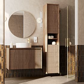 Badezimmerschrank, hoher Schrank Pezzo Walnuss, geriffelt