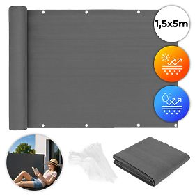 Balkonblende mit Beschlägen 150x500 cm Sichtschutznetz + Installationszubehör grau MultiGarden, MultiGarden