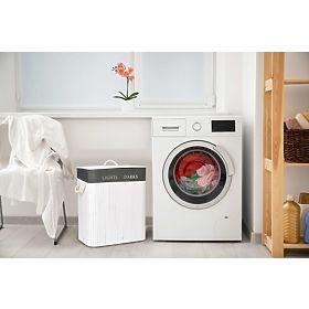 Bambus-Wäschekorb 2 Fächer weiß-grau