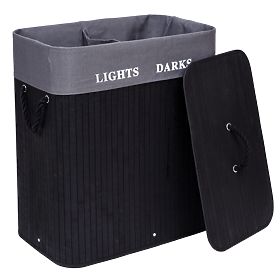 Bambus-Wäschekorb 2 Kammern schwarz FSC