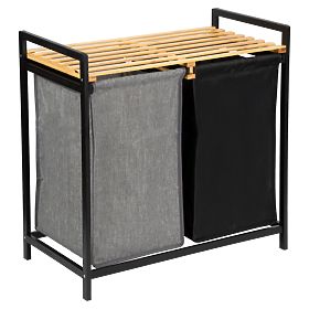 Bambus-Wäschekorb oder Spielzeugkorb HANOI BLACK 2 Fächer DUO FARBE