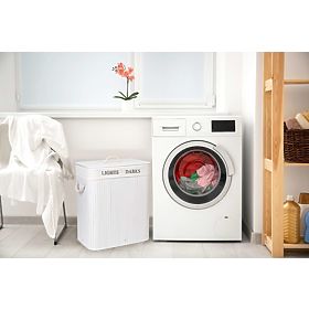 Bambuskorb mit Deckel 100L 2 Kammern weiß