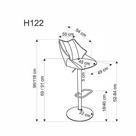 Barhocker H122 Beine - schwarz, Sitz - grau (1p=2 Stk.)