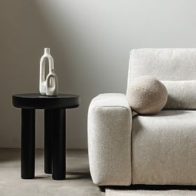 Beistelltisch Limali 50 cm, rund, schwarz, Mangoholz, abgerundete Formen, lectus