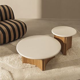 Beistelltisch Marlo II 50 cm, Cremeweiß/Eiche, Mikrozement