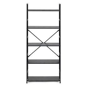 Breites Holzregal im modernen LOFT-Stil mit 5 schwarzen Regalböden, MODERNHOME
