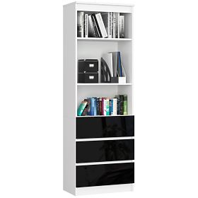 Büroregal R 60 cm CLP 3 Schubladen 2 Regale PK Weiß / Schwarz Hochglanz