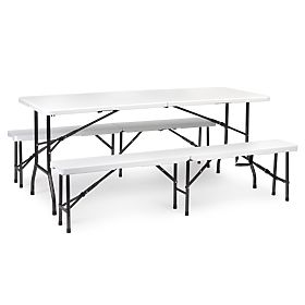 Catering-Set Banketttisch 180 cm 2 Bänke weiß ModernHome, MultiGarden