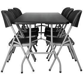 Catering-Set FETA BLACK 180 cm + 6 Stühle BLACK