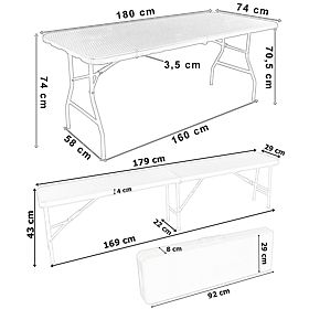 Catering-Set Rattan brauner Tisch 180 cm + 2 Bänke