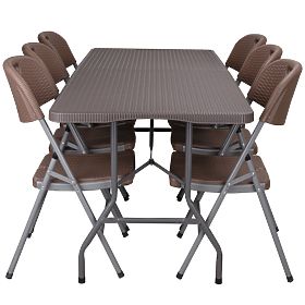 Catering-Set RATTAN Tisch 180 cm + 6 Stühle