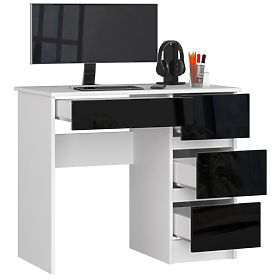 COMPUTERTISCH A-7 90 cm RECHTS PK WEISS / SCHWARZ GLANZ