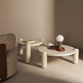 Couchtisch Noemi 86 cm, hellbeige/Marmor, glänzend