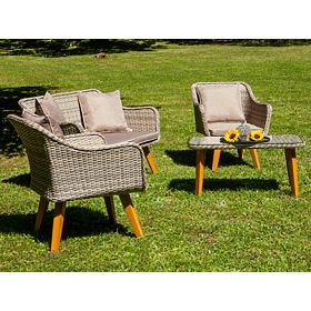 Elegantes Garten-Set aus Technorattan (2 x bequemer Sessel, Sofa + Tisch) LARGO grau unregelmäßig