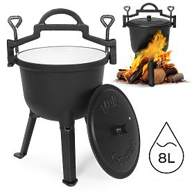 Emaillierter Gusseisentopf 8L stehender Jägerkessel Feuerstelle Grill MultiGarden