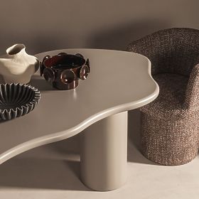 Esstisch Muse 160 cm, dunkel beige, abgerundete Formen