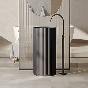 Freistehendes Waschbecken Ciriola, Verbundwerkstoff, 45x90 cm, dunkelgrau, geriffelt