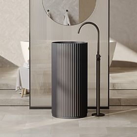 Freistehendes Waschbecken Ciriola, Verbundwerkstoff, 45x90 cm, dunkelgrau, geriffelt