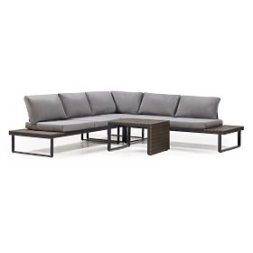 Garten-Ecksofa mit Tisch Valongo, Polywood, Spun-Poly, hellgrau/anthrazit