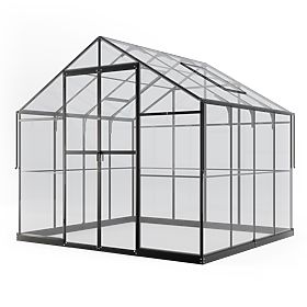 Garten-Gewächshaus ProGlass Classic Compact 7,7 m² mit Fundament, gehärtetes Glas 4 mm, Aluminium