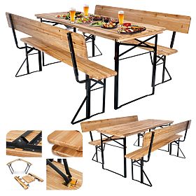 Garten-Set aus Stahl und Holz PORTER 170 cm Tisch + 2 Bänke
