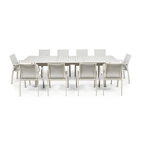 Garten-Set Canelli, ausziehbarer Tisch 205-286 cm + 10 Stühle, Aluminium, hellbeige