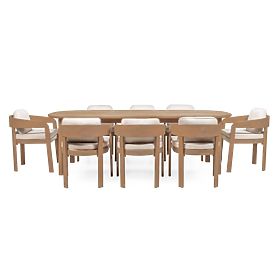 Garten-Set Satori II, Tisch 240 cm + 8 Stühle, Akazienholz FSC, Teak-Optik, beige, abgerundet