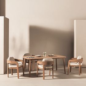 Garten-Set Satori, Tisch 183 cm + 4 Stühle, Akazienholz FSC, Teak-Optik, beige, abgerundet
