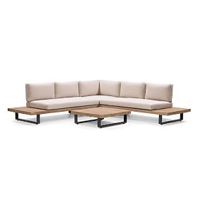 Gartenecksofa mit Tisch Borgo, Akazienholz FSC, Teak-Optik, Beige