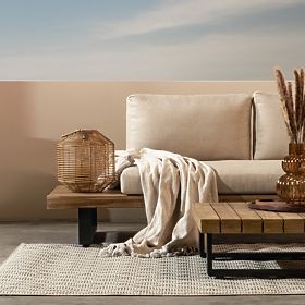 Gartenecksofa mit Tisch Borgo, Akazienholz FSC, Teak-Optik, Beige