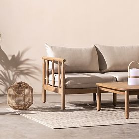 Gartenecksofa mit Tisch Mortlake, Eukalyptusholz FSC, Teakoptik, hellbeige/pr