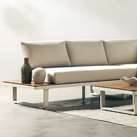 Gartenecksofa mit Tisch Porticato, Akazienholz FSC, Teak-Optik, hellbeige