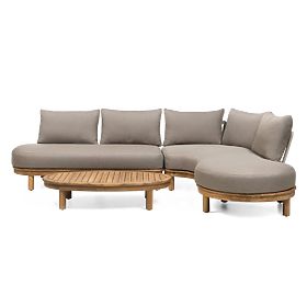 Gartenecksofa mit Tisch Summerland, Akazienholz, Teak-Optik, braungrau, abgerundete Form