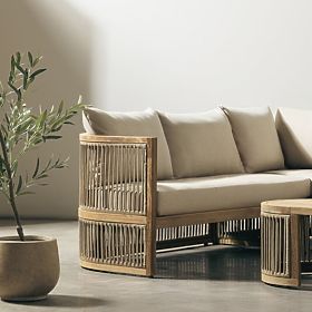 Gartenecksofa-Set mit Tisch Vetralla, Geflecht, Akazienholz FSC, Teak-Optik, hellbeige