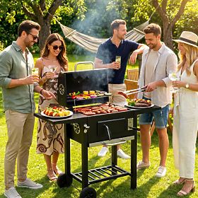 Gartenkohlegrill mit Deckel, verstellbarem Rost, Thermometer und Aschekasten MultiGarden