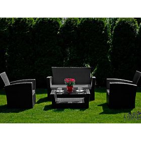 Gartenmöbel aus Technorattan (Sofa 123cm, 2 x Sessel + Tisch) UNICO schwarz