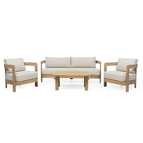Gartenmöbel-Set Japandi Akazienholz FSC, Teak-Optik, hellbeige, abgerundet