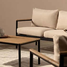 Gartenmöbel-Set Porticello, Aluminium, Akazienholz FSC, Teak-Optik, beige/schwarz