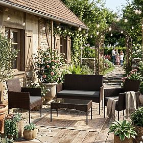 Gartenmöbelset aus Technorattan Bank Tisch Stühle dunkelbraun MultiGarden
