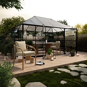 Gartenorangerie EcoGlass Gazebo Standard mit Fundament 12 m² gehärtetes Glas 4 mm, Polycarbonat 6 mm