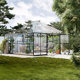 Gartenorangerie ProGlass Gazebo Large mit Fundament 17,8 m² gehärtetes Glas 4 mm, Aluminium, schwarz