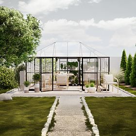Gartenorangerie ProGlass Gazebo Standard mit Fundament 12 m², gehärtetes Glas 4 mm, Aluminium, schwa