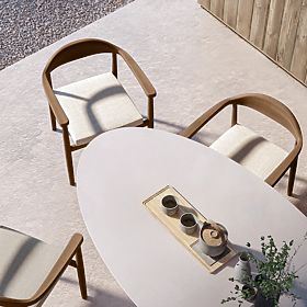 Gartentisch Biellora 200 cm, zementfarben, oval, hellbeige, matt