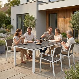 Gartentisch für 6 Personen 156x78 cm Polywood Terrassenmöbel grau weiß MultiGarden, MultiGarden