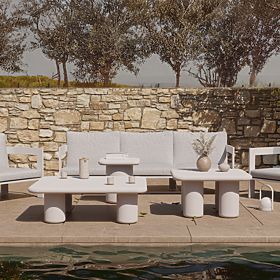 Gartentisch Vibonis 100 cm, quadratisch, zementfarben, hellbeige