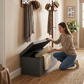 Gepolsterter Hocker 111x38 cm mit Stauraum dunkelgrau ModernHome, MODERNHOME
